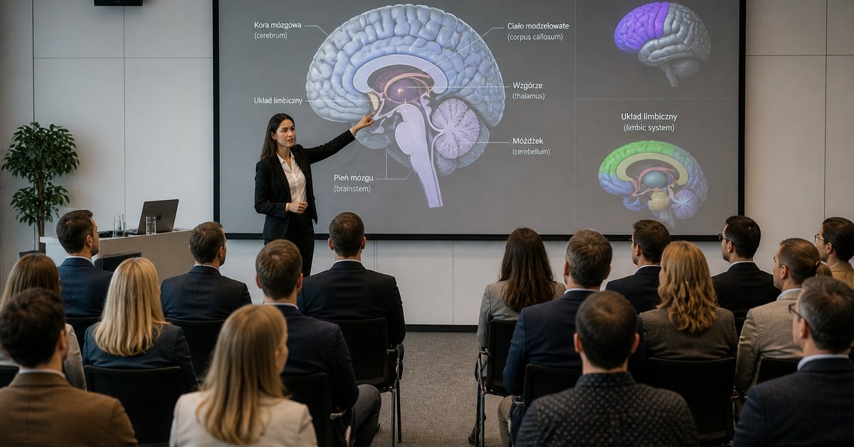 Neuropsychologia decyzji lidera - prezentacja budowy mozgu przed grupa menedzerow